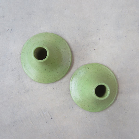 Speckled Stoneware Taper Candle Holders: Set of 2 Avocado Green