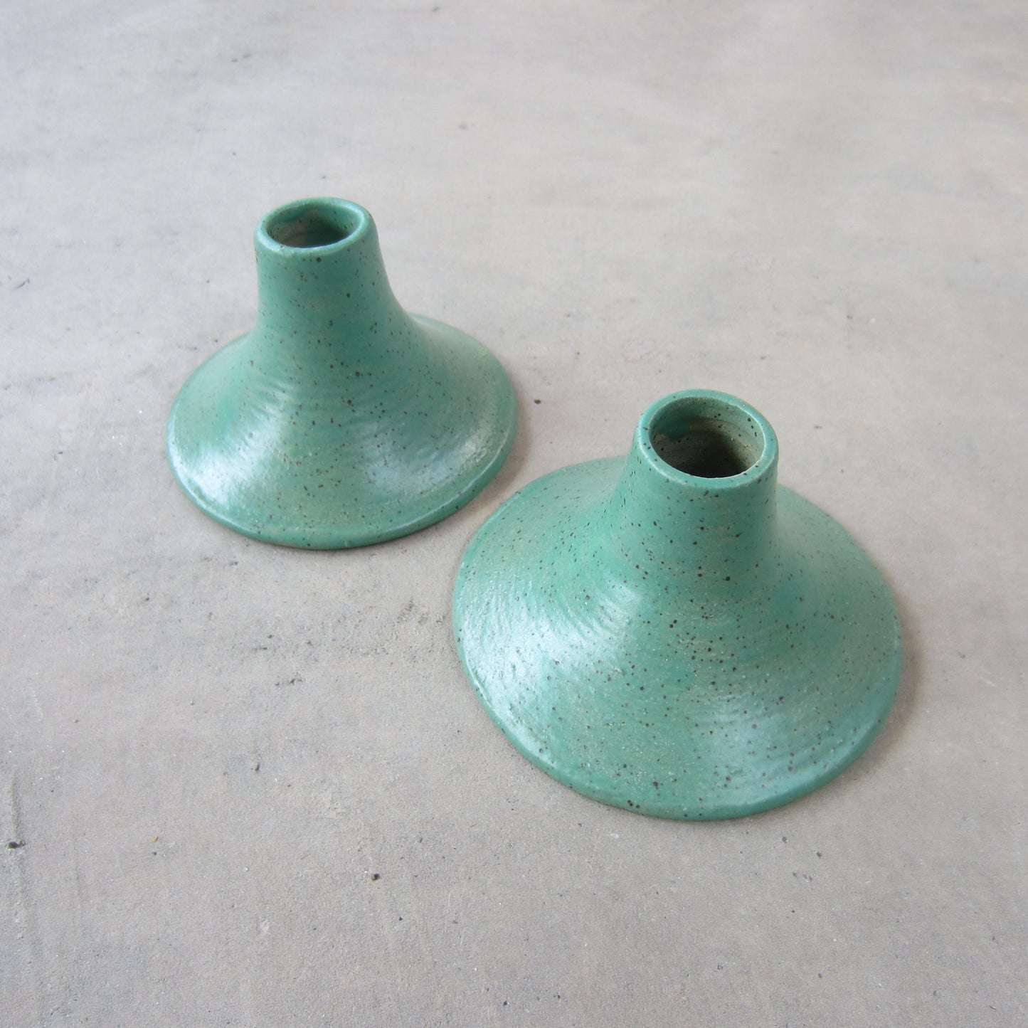 Speckled Stoneware Taper Candle Holders: Set of 2 Green