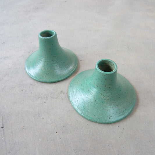 Speckled Stoneware Taper Candle Holders: Set of 2 Green