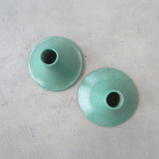 Speckled Stoneware Taper Candle Holders: Set of 2 Green