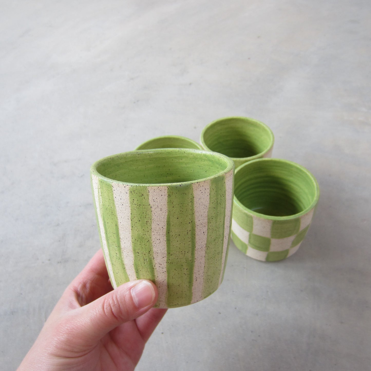 Speckled Stoneware Small Tumbler: Green Pattern Assorted