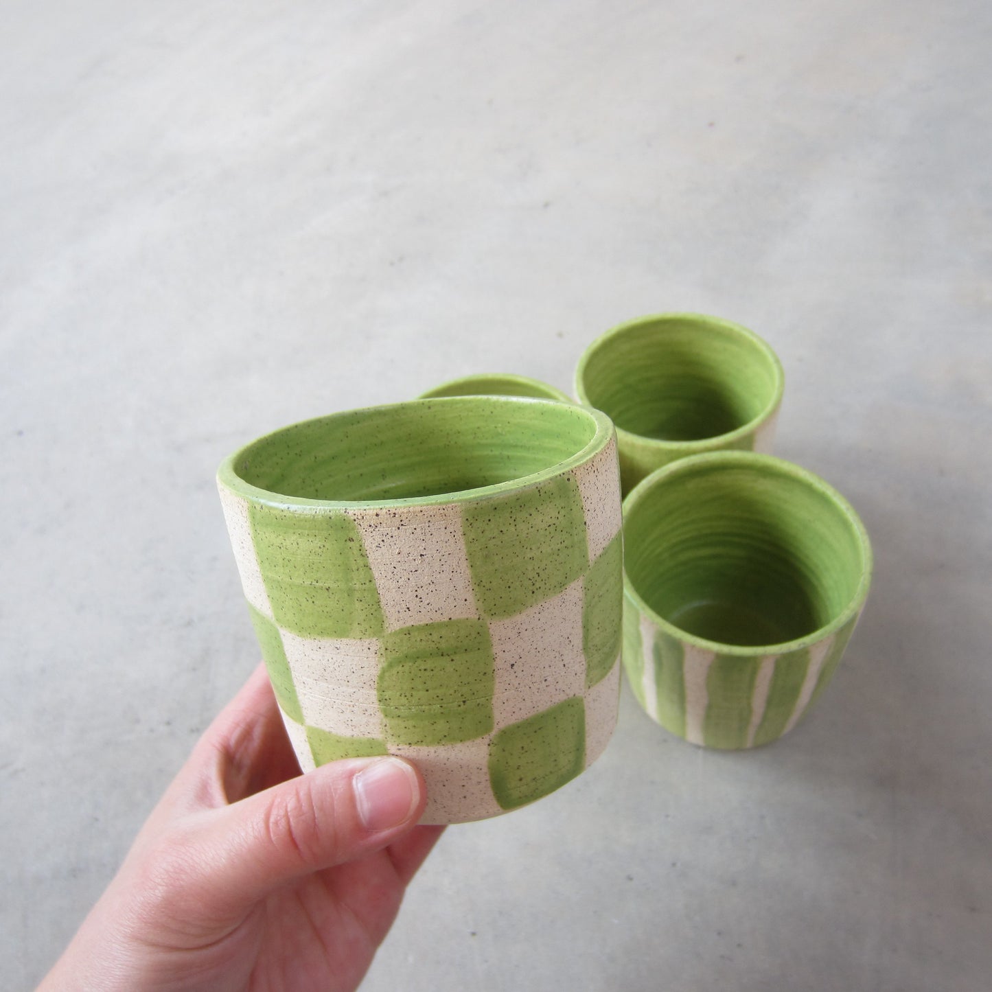 Speckled Stoneware Small Tumbler: Green Pattern Assorted