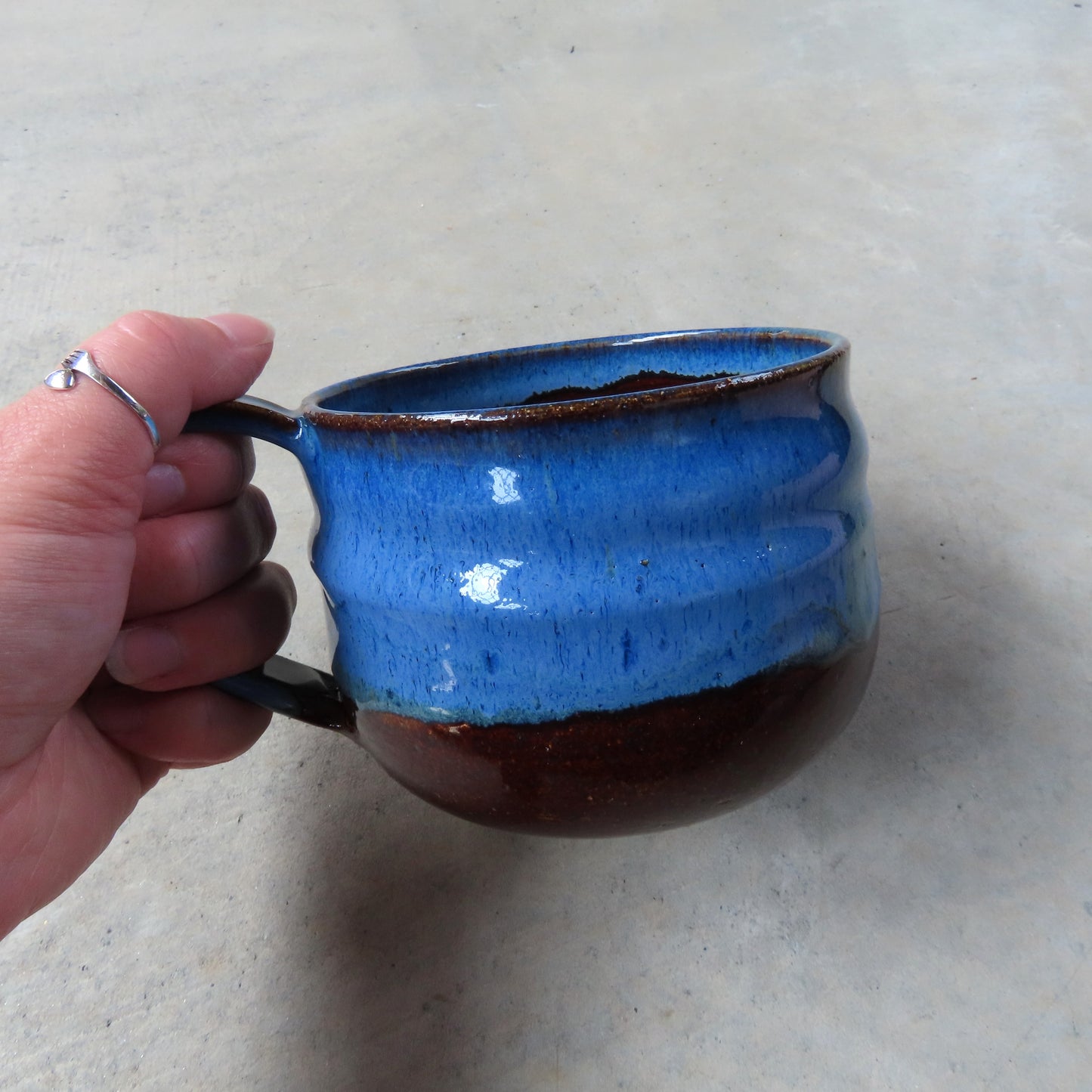 XL Handmade Ceramic Mug: Cobalt and Brown