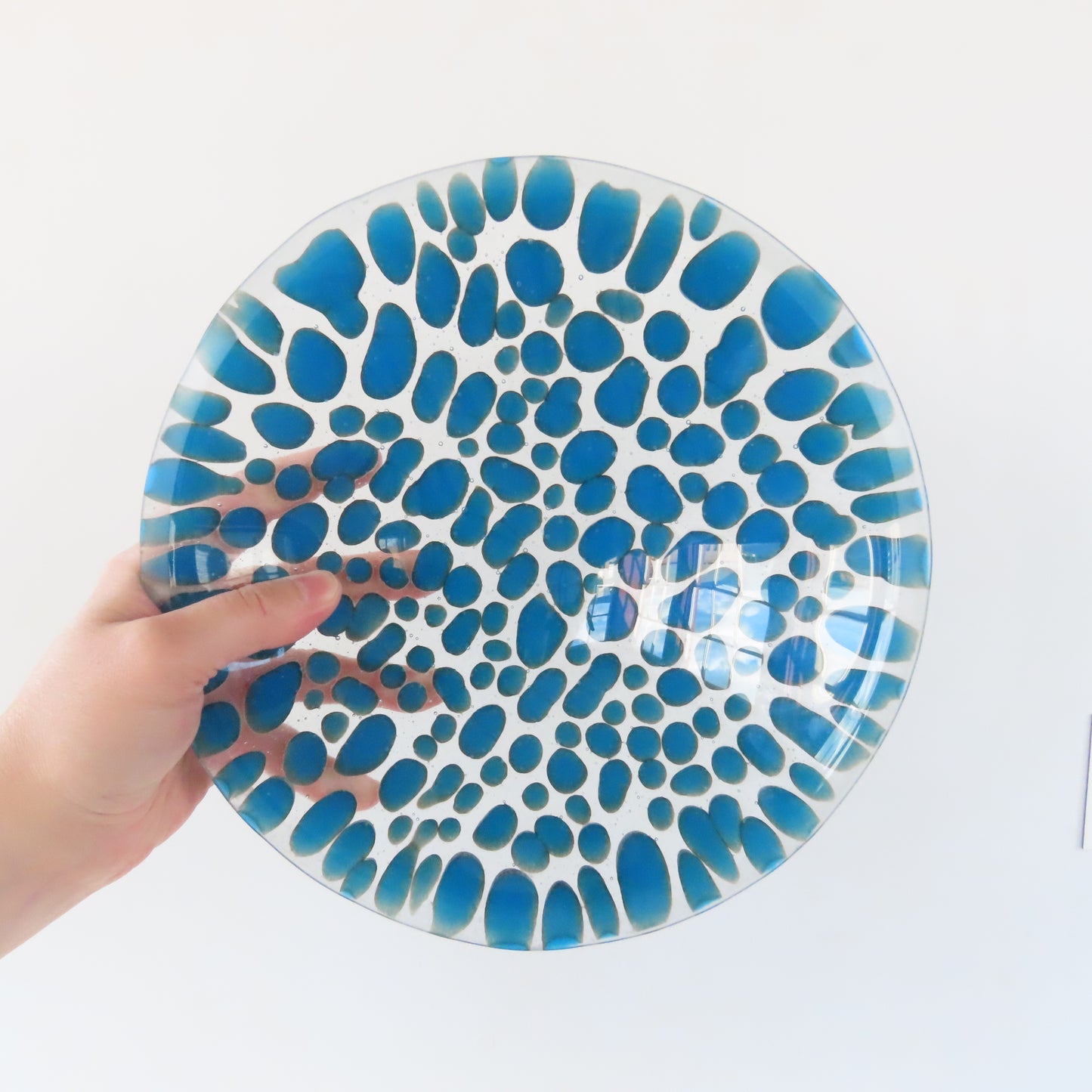 Fused Glass Bowl: Cerulean Blue Pebble Pattern