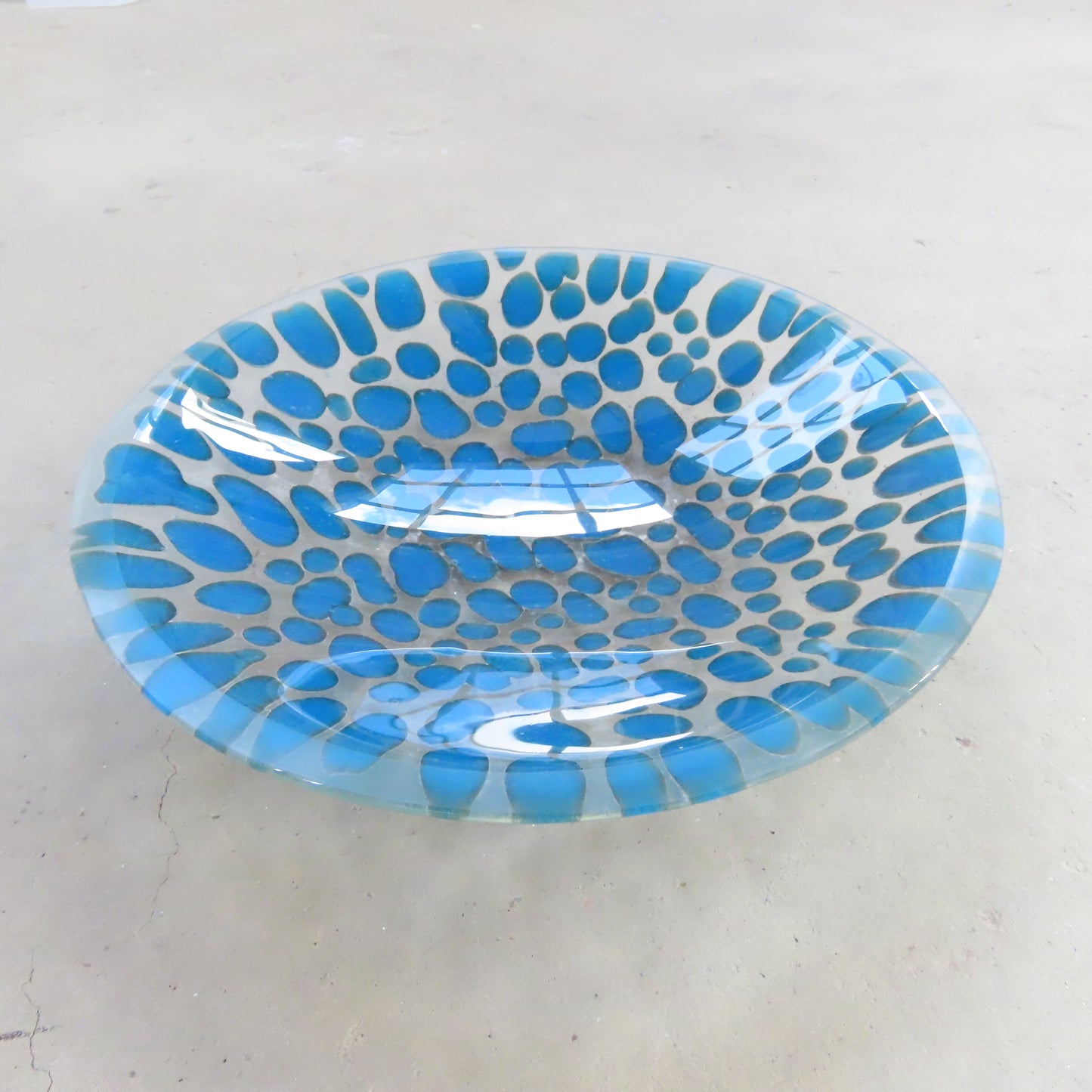 Fused Glass Bowl: Cerulean Blue Pebble Pattern