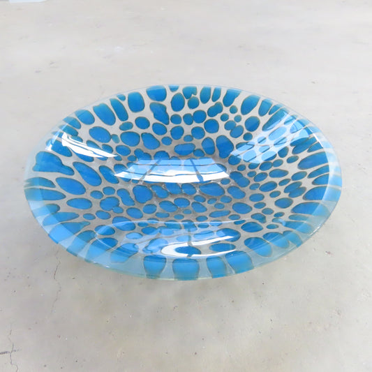 Fused Glass Bowl: Cerulean Blue Pebble Pattern
