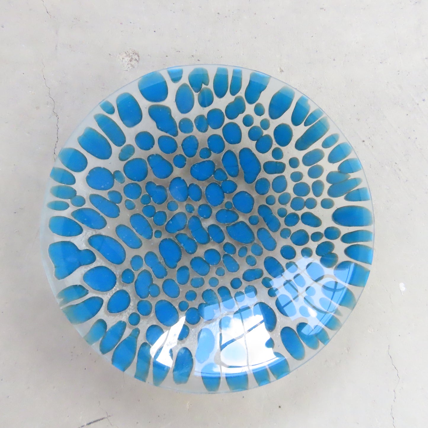 Fused Glass Bowl: Cerulean Blue Pebble Pattern