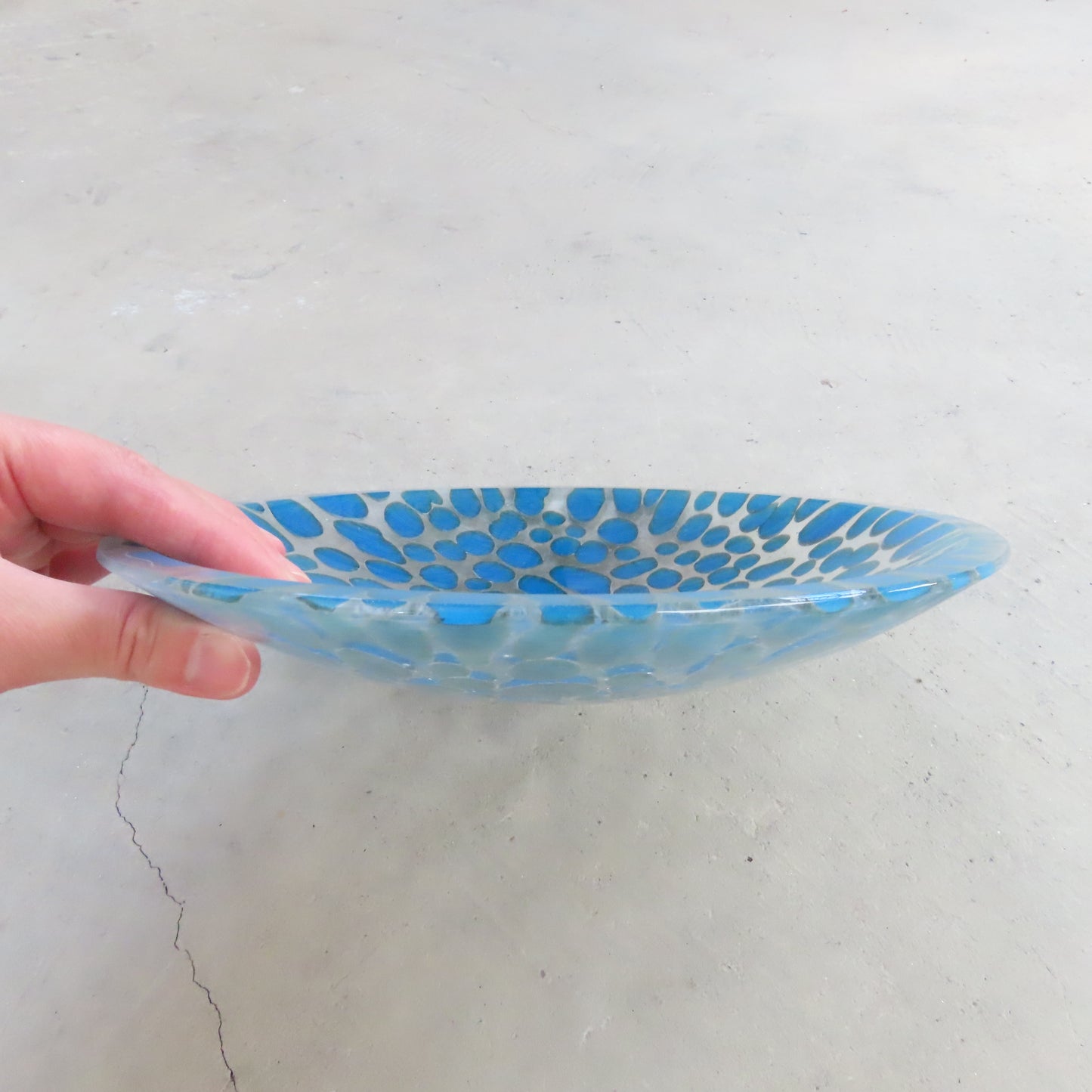 Fused Glass Bowl: Cerulean Blue Pebble Pattern