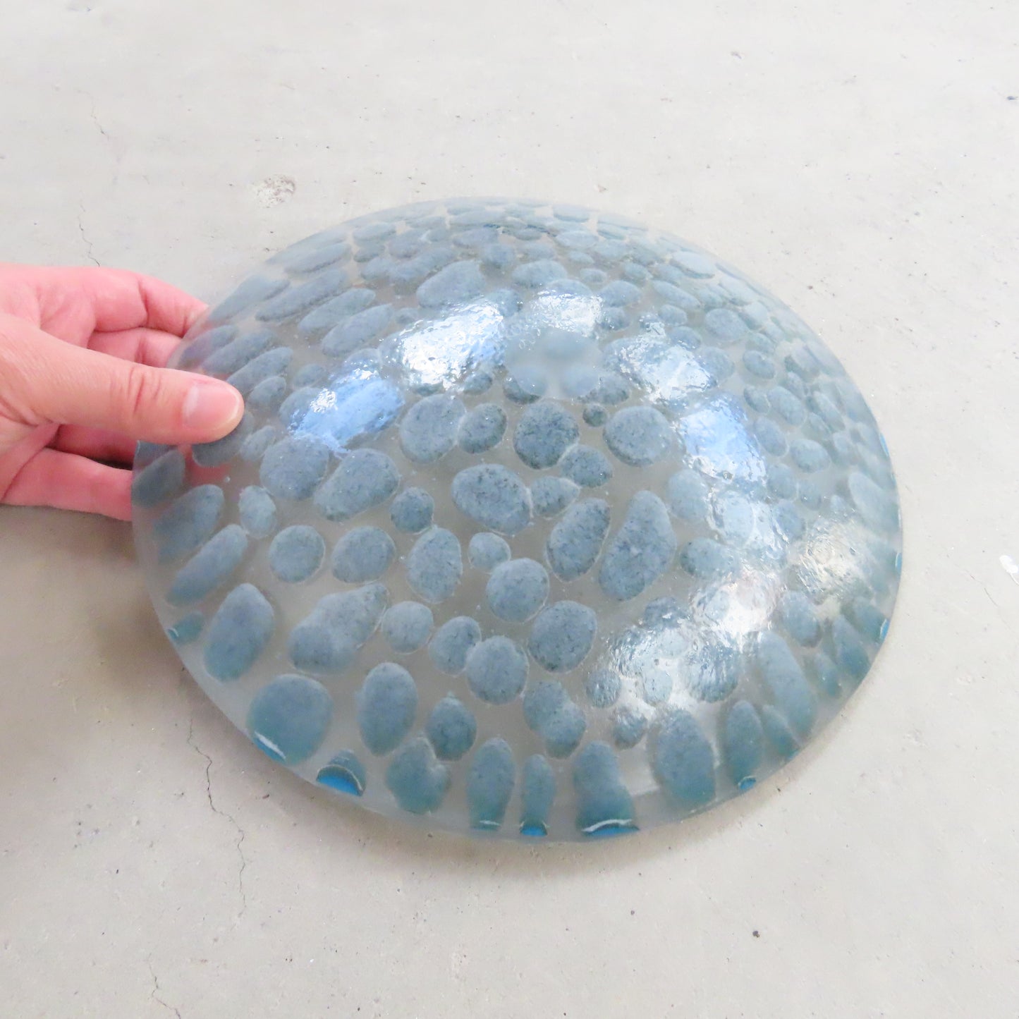 Fused Glass Bowl: Cerulean Blue Pebble Pattern