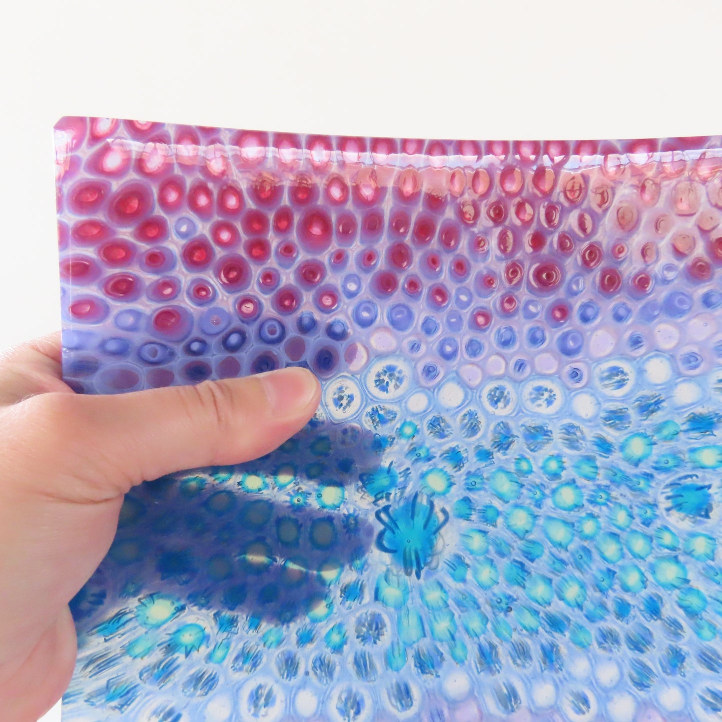 Square Fused Glass Dish: Turquoise and Violet Cell Pattern