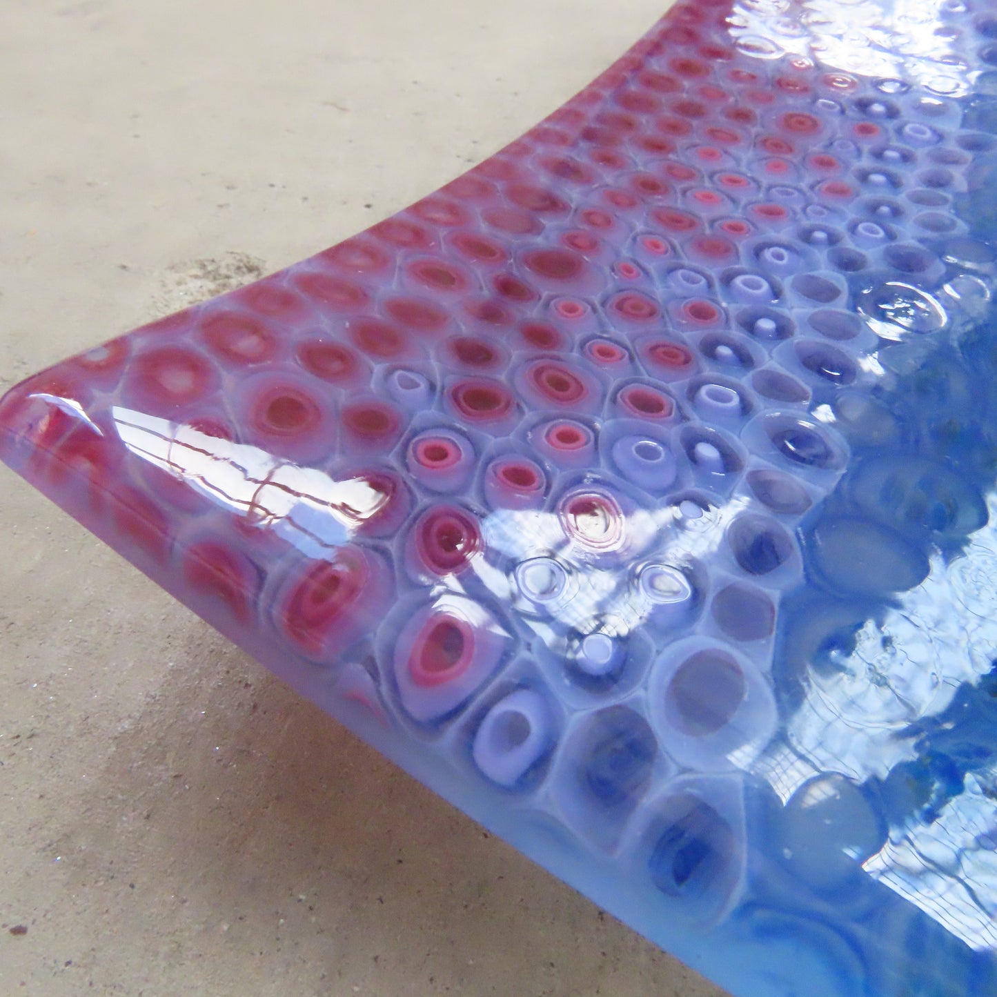 Square Fused Glass Dish: Turquoise and Violet Cell Pattern