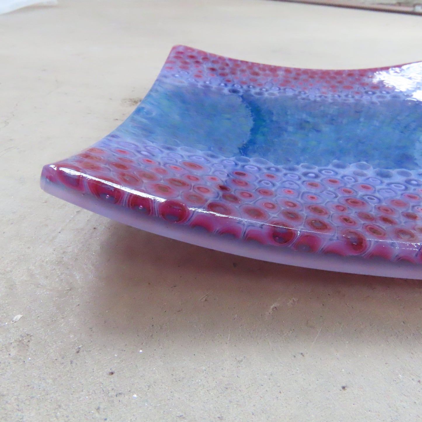 Square Fused Glass Dish: Turquoise and Violet Cell Pattern