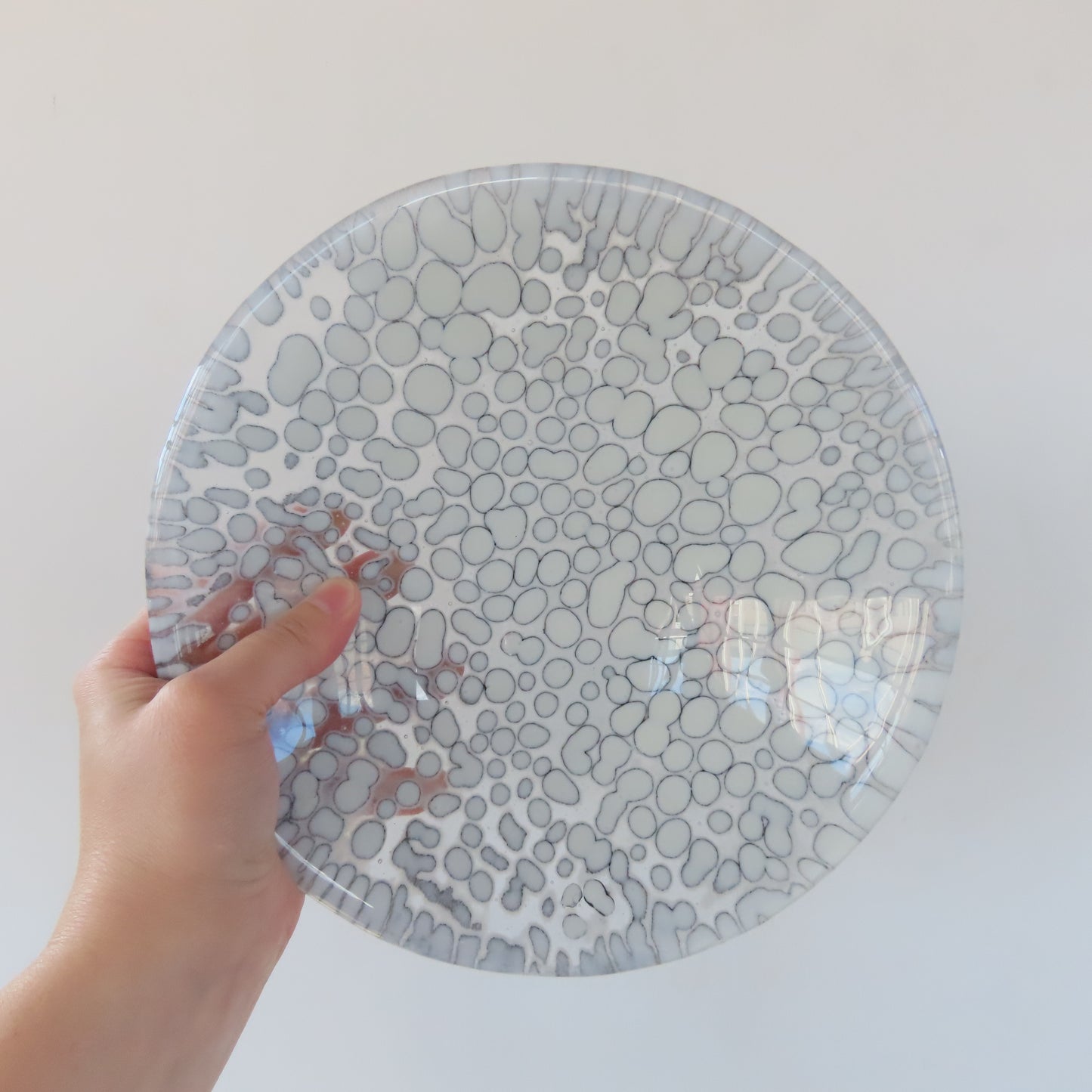 Fused Glass Bowl: White and Grey Pebble Pattern