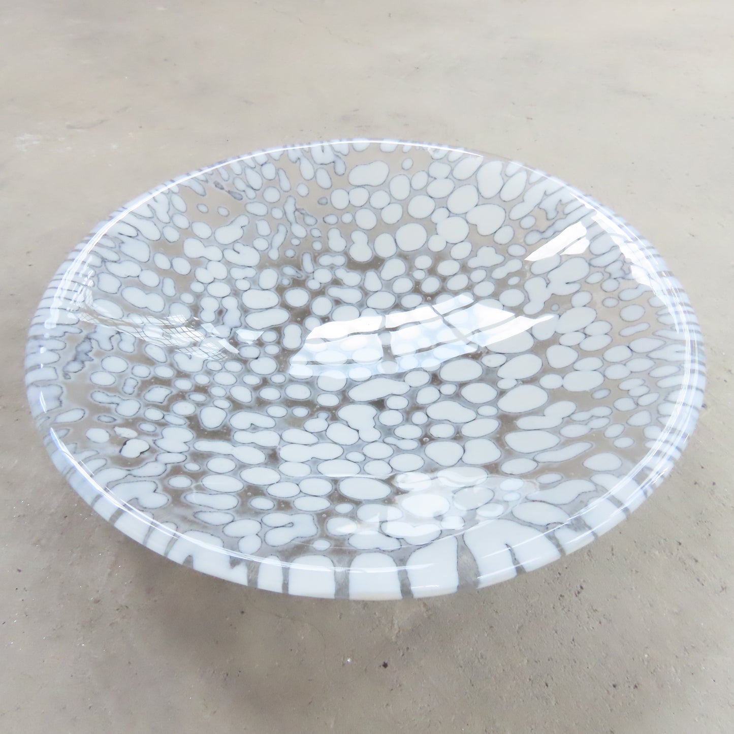 Fused Glass Bowl: White and Grey Pebble Pattern