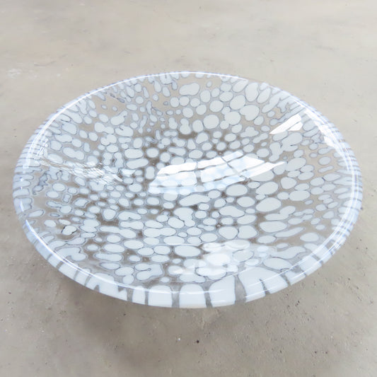 Fused Glass Bowl: White and Grey Pebble Pattern
