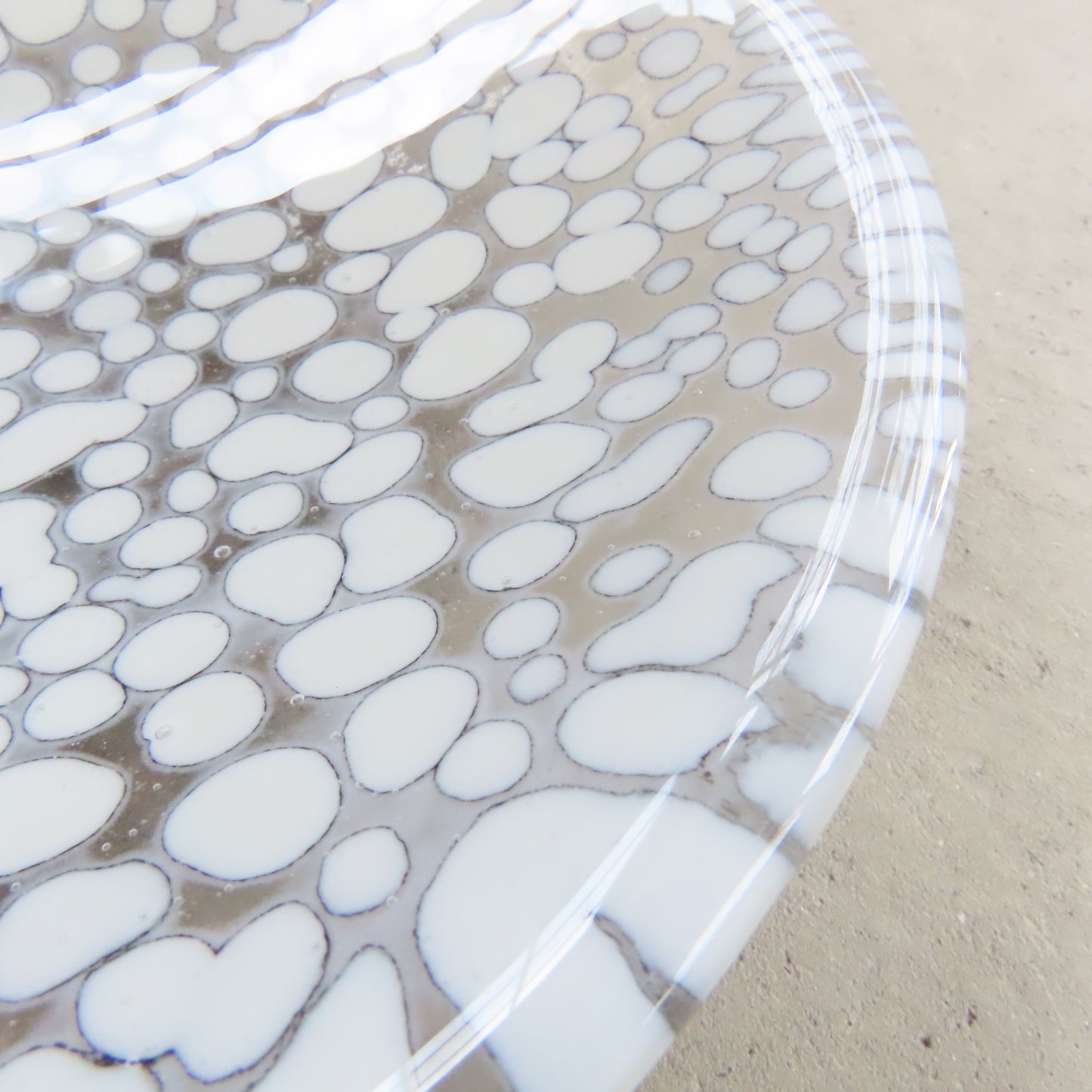 Fused Glass Bowl: White and Grey Pebble Pattern