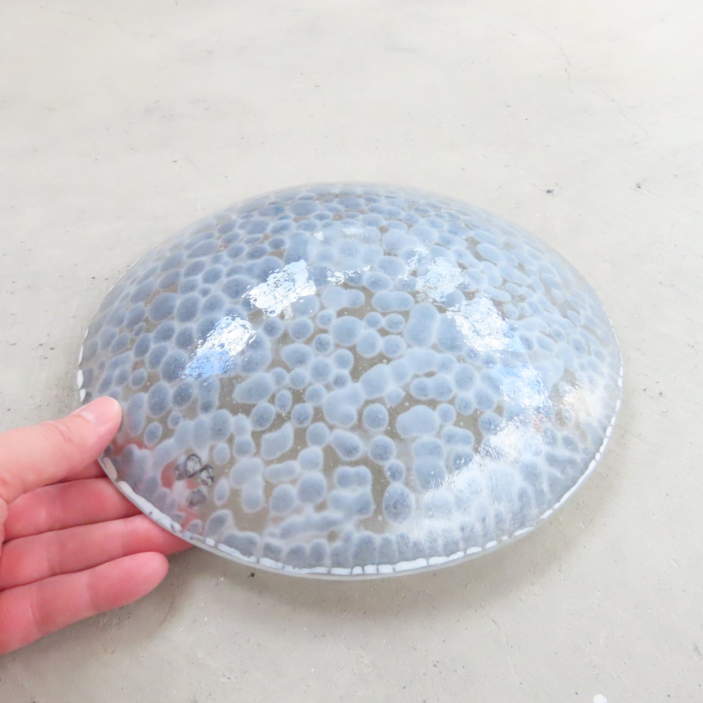 Fused Glass Bowl: White and Grey Pebble Pattern