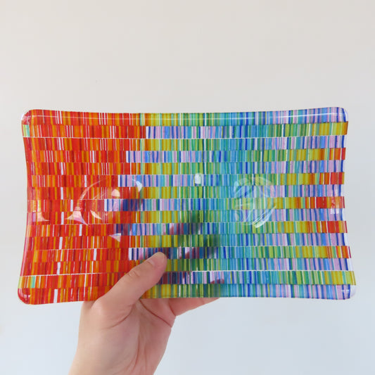 Rectangular Fused Glass Dish: Colorful Tapestry Pattern