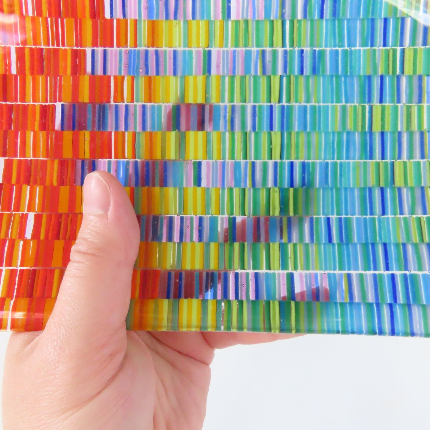 Rectangular Fused Glass Dish: Colorful Tapestry Pattern