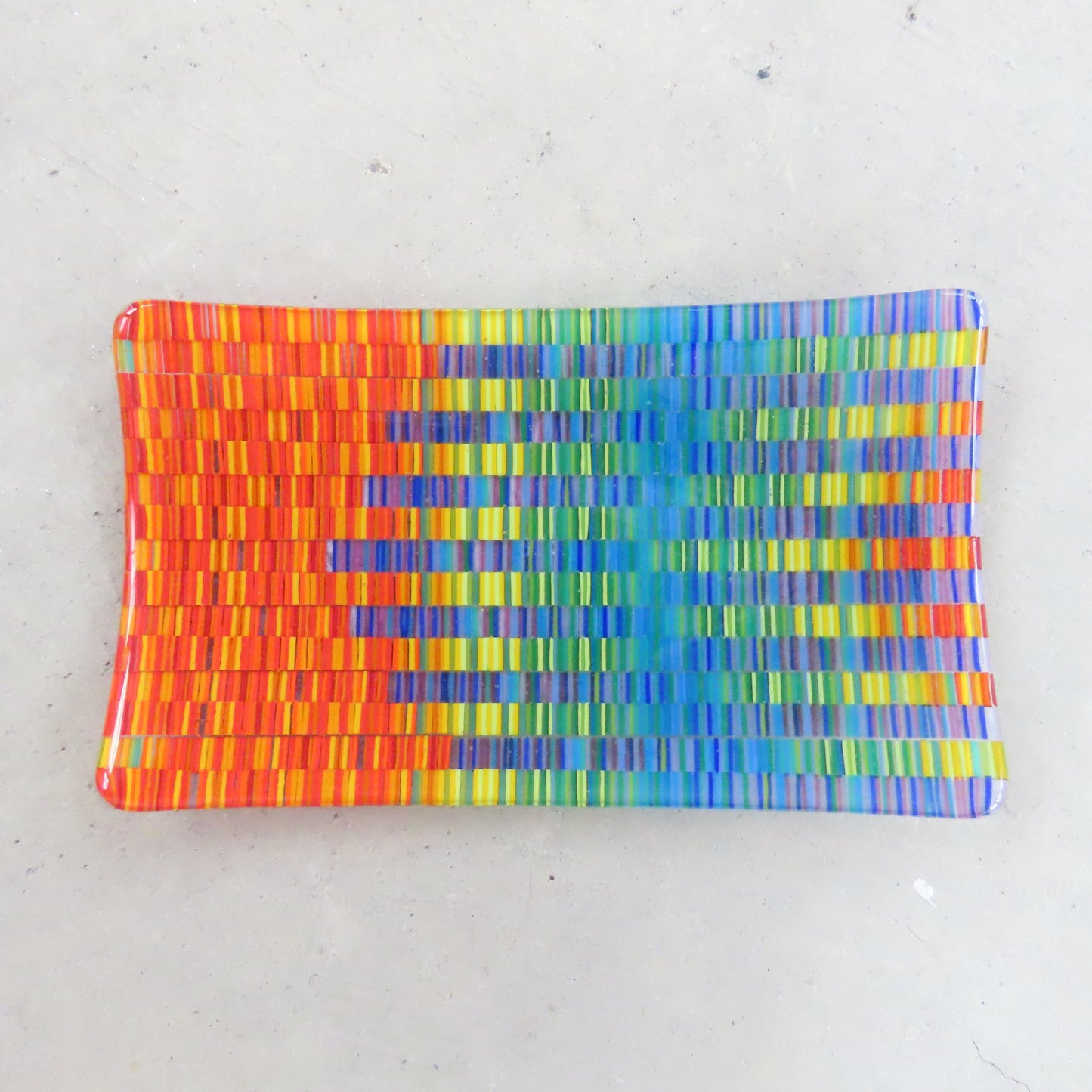 Rectangular Fused Glass Dish: Colorful Tapestry Pattern