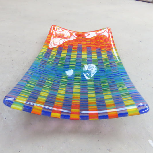 Rectangular Fused Glass Dish: Colorful Tapestry Pattern