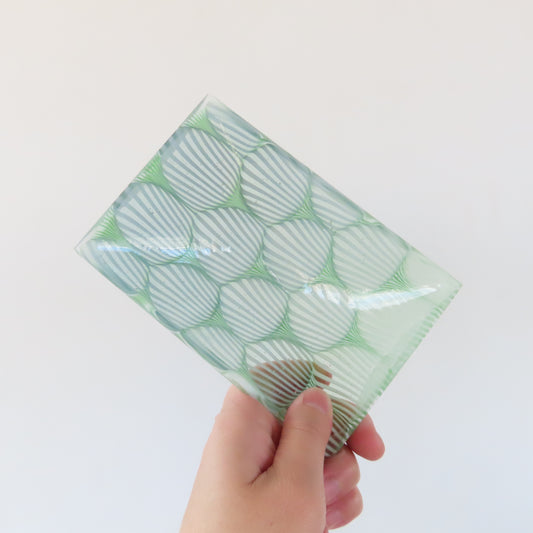 Small Rectangular Fused Glass Bowl: Seafoam Green Optic Pattern