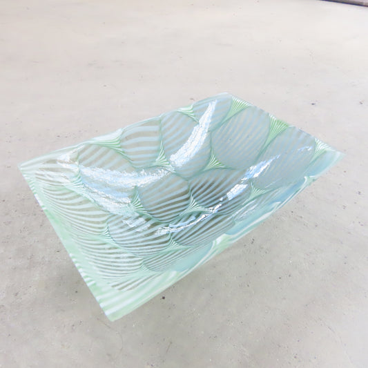 Small Rectangular Fused Glass Bowl: Seafoam Green Optic Pattern