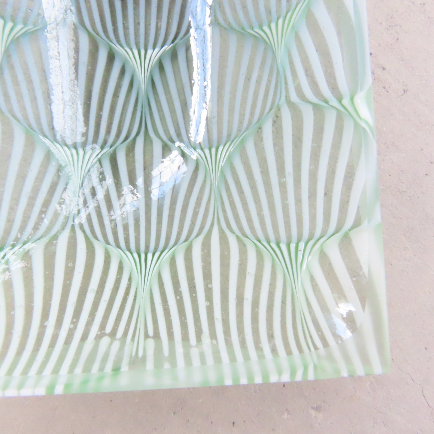 Small Rectangular Fused Glass Bowl: Seafoam Green Optic Pattern