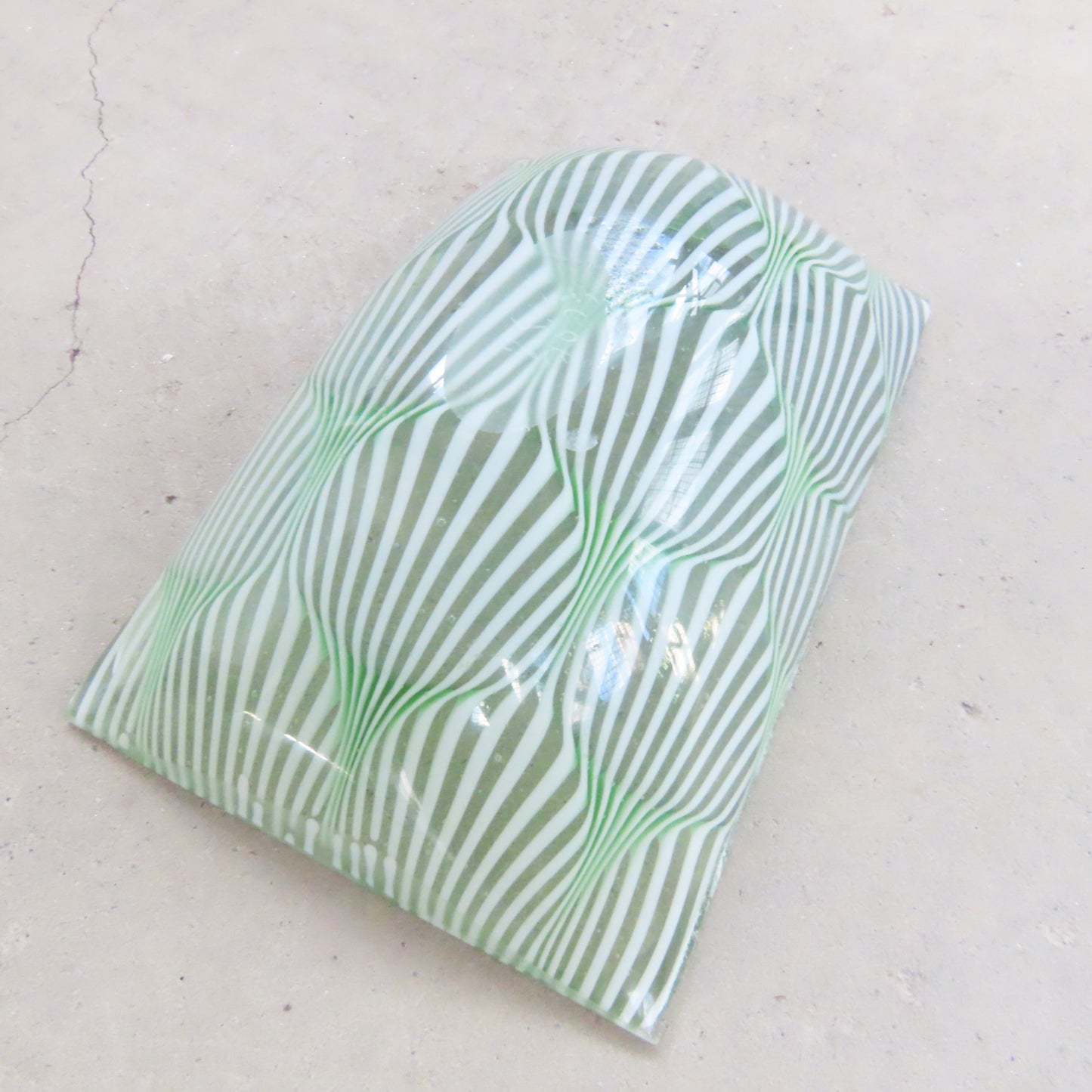 Small Rectangular Fused Glass Bowl: Seafoam Green Optic Pattern