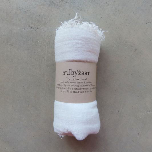 Cotton & Bamboo Gauze Shawl: White