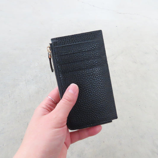 Kate Slim Zip Card Holder: Matte Black
