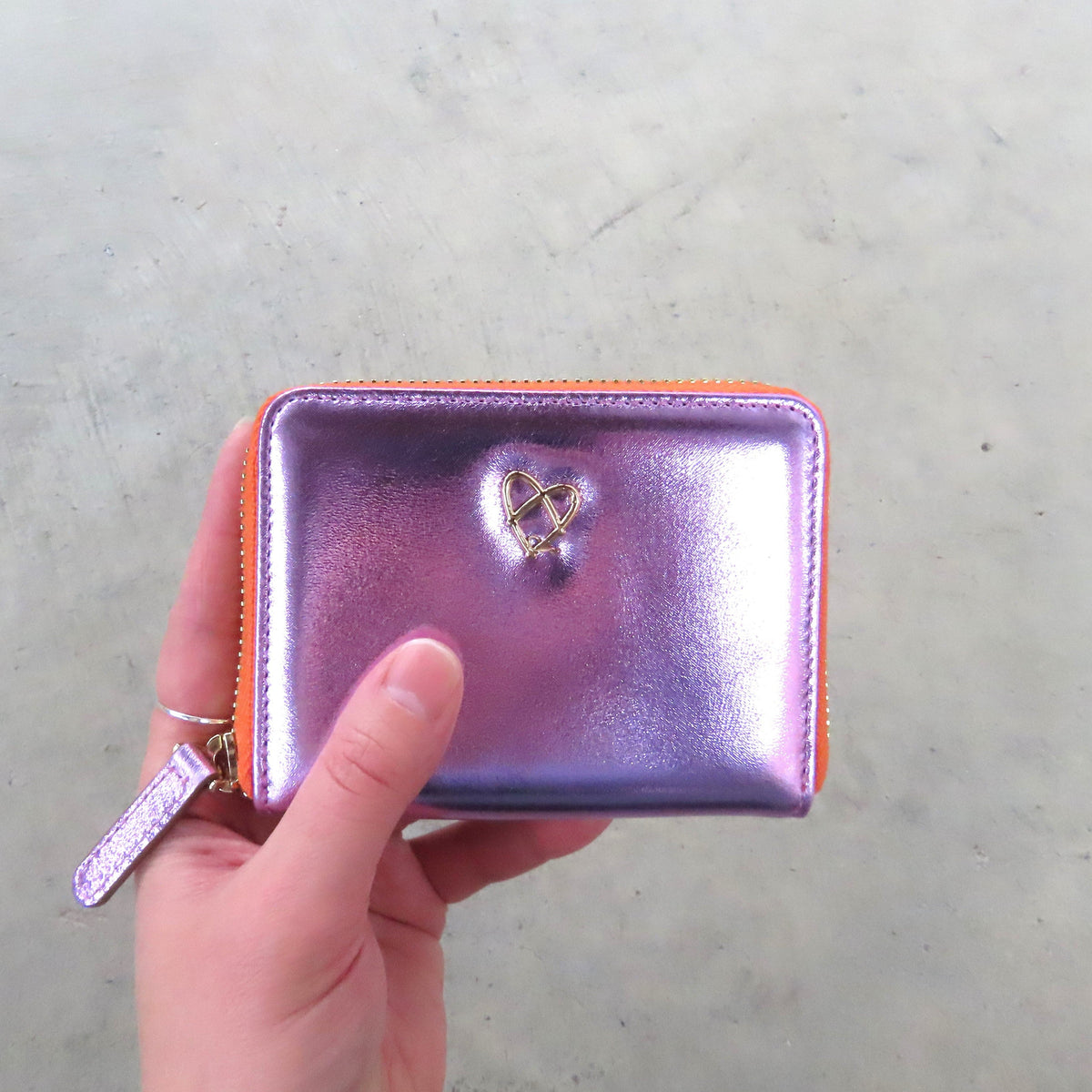 Bella Mini Wallet: Pink with Orange Zipper
