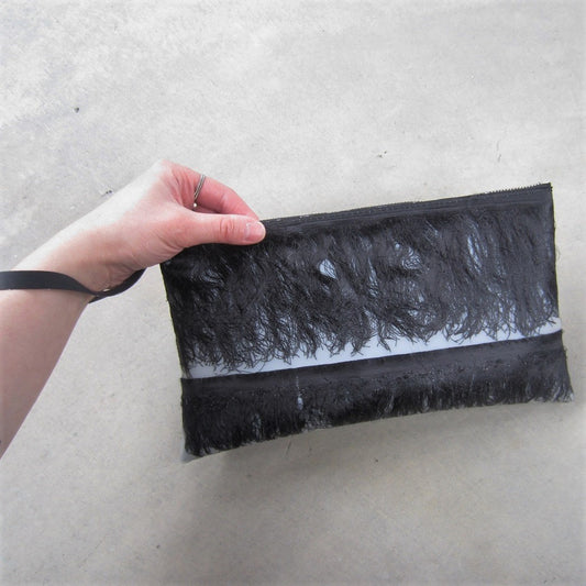 Long Pouch With Wrist Strap: Black Silk Fringes