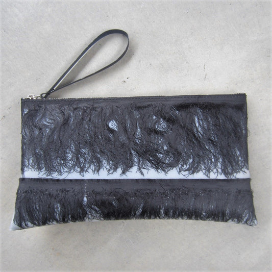 Long Pouch With Wrist Strap: Black Silk Fringes