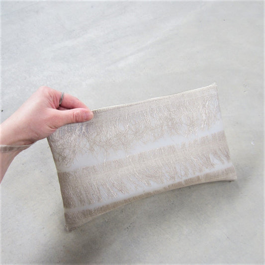 Long Pouch With Wrist Strap: Natural Linen Fringes