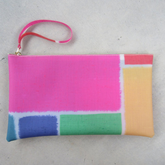 Long Pouch With Wrist Strap: Multicolor Silk Patchwork