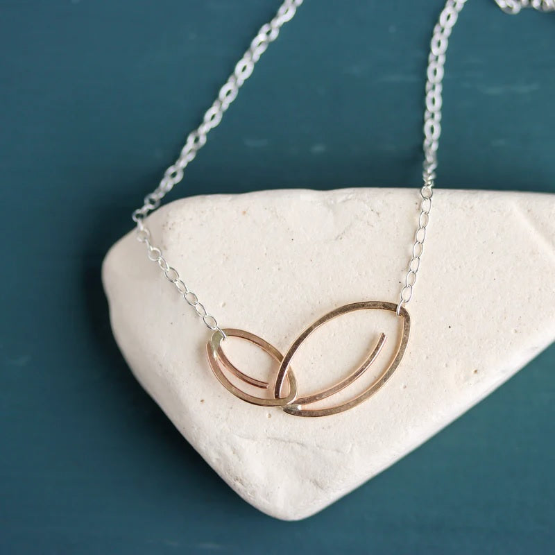 Linked Leaf Necklace in Mixed Metals