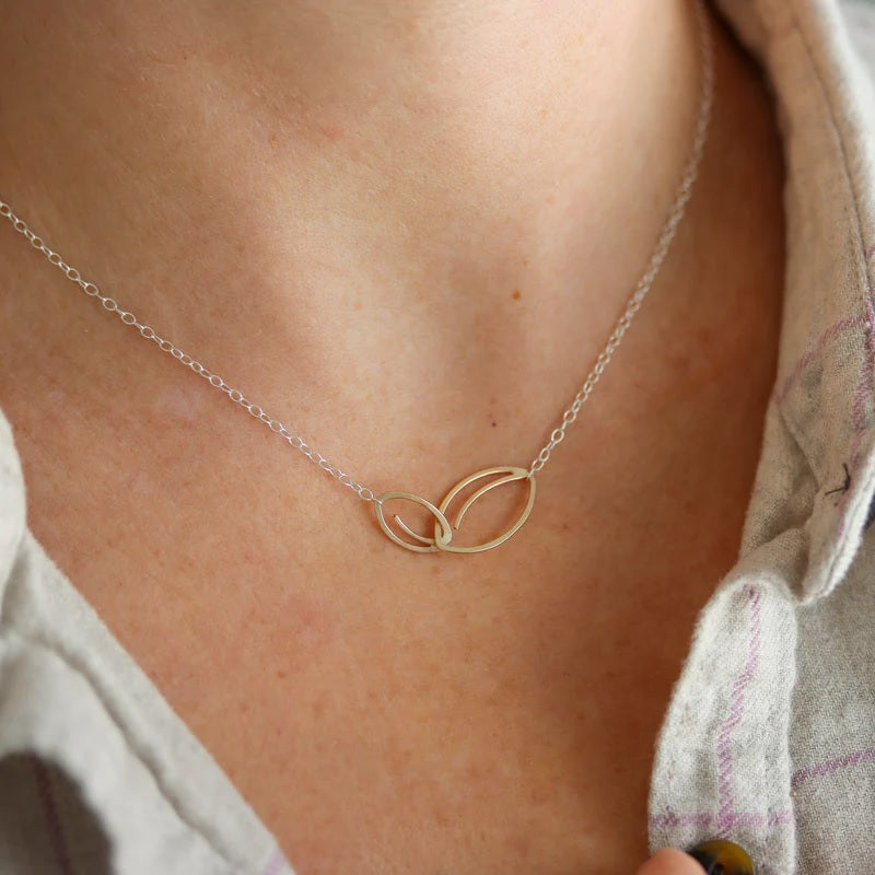 Linked Leaf Necklace in Mixed Metals