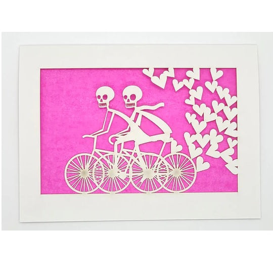 Laser Cut Greeting Card: 2 Calaveras on a Bike