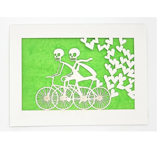 Laser Cut Greeting Card: 2 Calaveras on a Bike