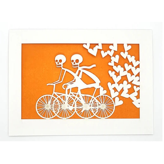 Laser Cut Greeting Card: 2 Calaveras on a Bike