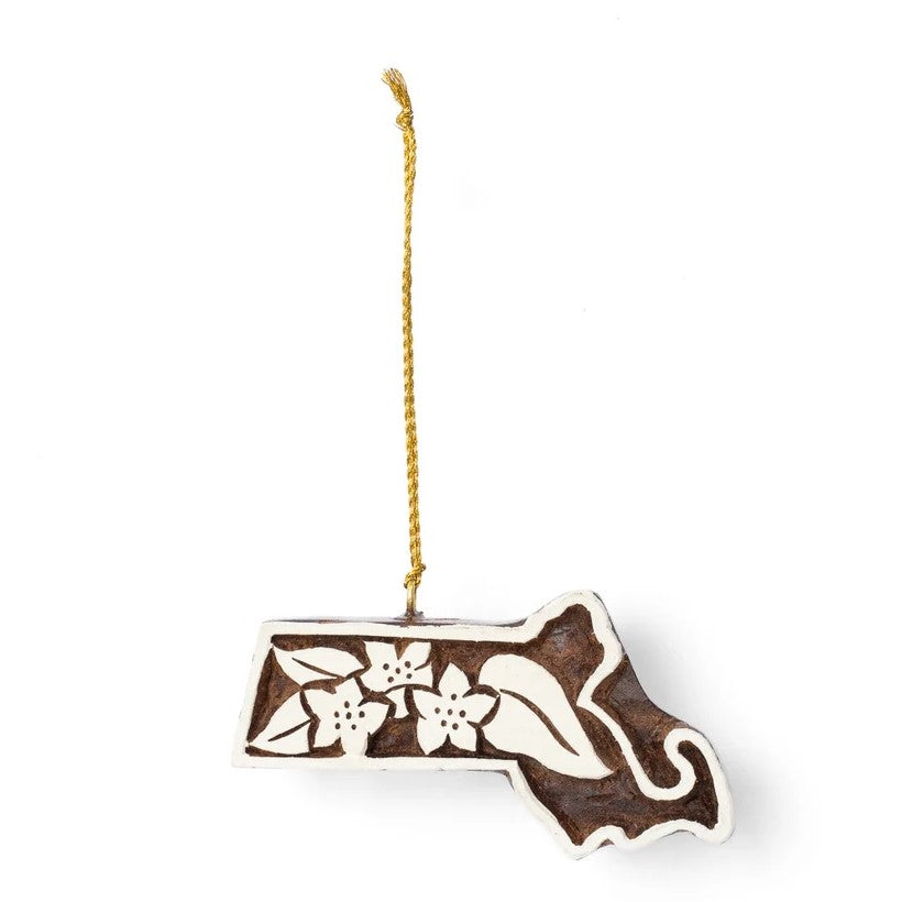 Wooden Holiday Ornament: Massachusetts State