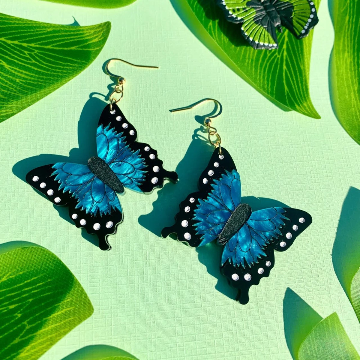 Blue Morpho Butterfly Acrylic Earrings