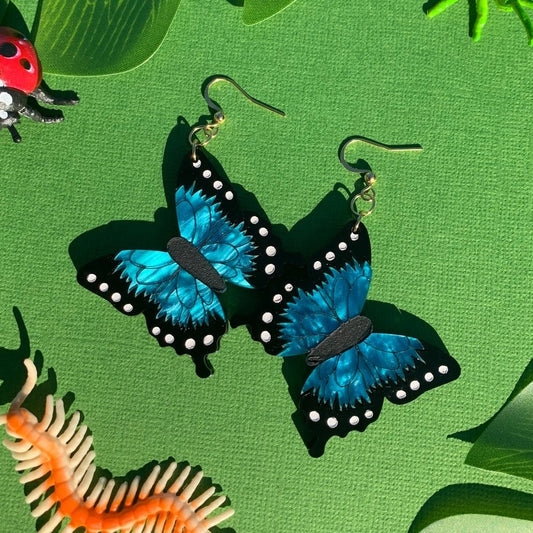 Blue Morpho Butterfly Acrylic Earrings