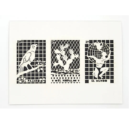 Laser Cut Greeting Card: 3 on 1 Loteria - El Pajaro, El Nopal, El Mundo