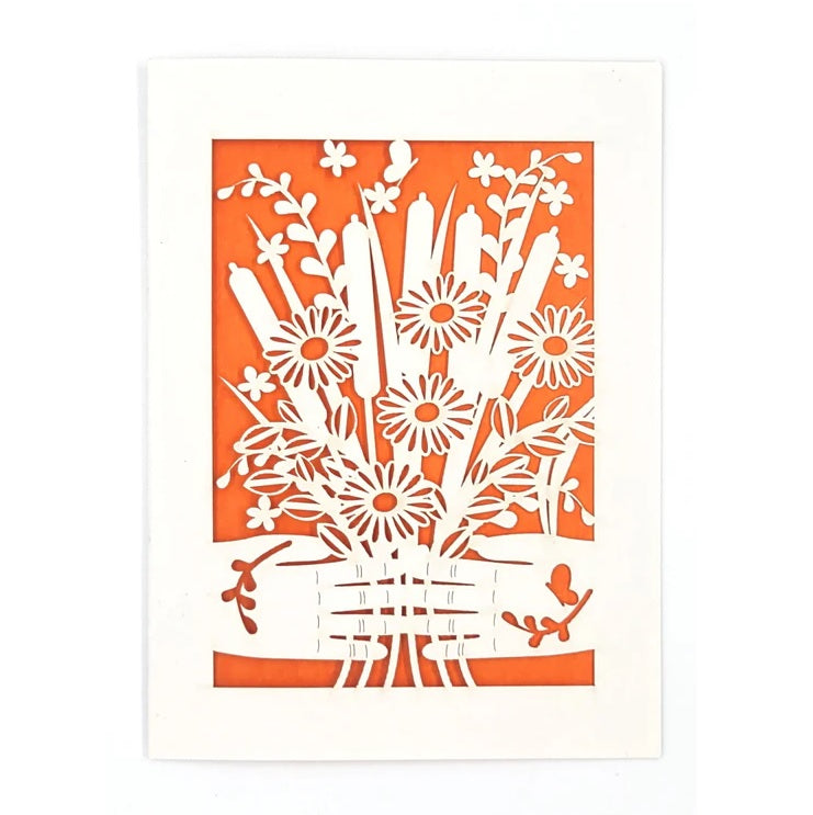 Laser Cut Greeting Card: Hands Holding Flowers