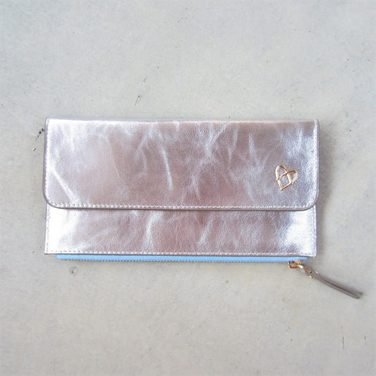 Odele Slim Wallet: Silver with Blue Zipper
