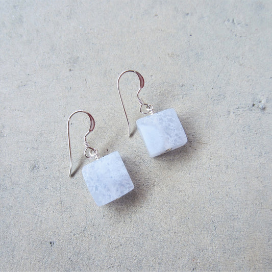 Blue Lace Agate Square Earrings for Emotional Strength