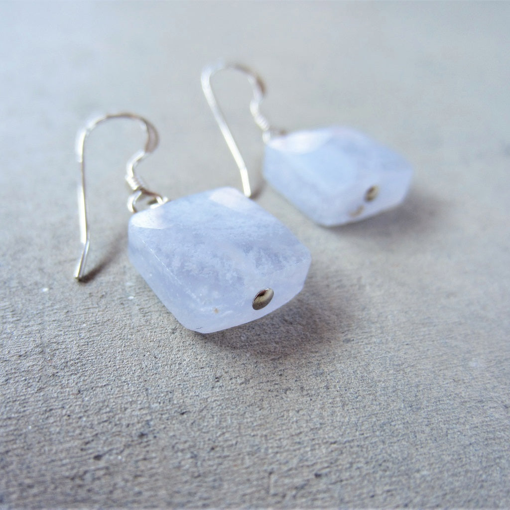 Blue Lace Agate Square Earrings for Emotional Strength