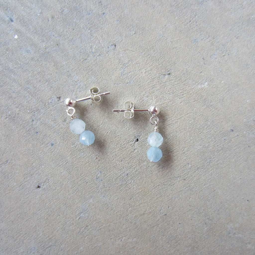 Tiny Double Aquamarine Stud Earrings for Courage